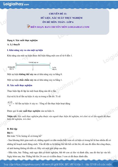 Dạng 4. Xác suất thực nghiệm Chủ đề 11 Ôn hè Toán 6